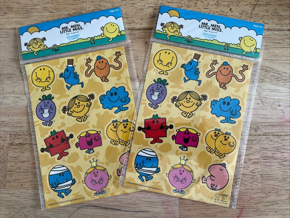 Lot Of 2 Vintage Little Miss Mr. Men 3D Sticker Sheet Roger Hargreaves 2012