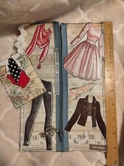 Handmade Zippered Pouch Full Of Vintage Sewing Tags, Charms, Vintage And Modern.