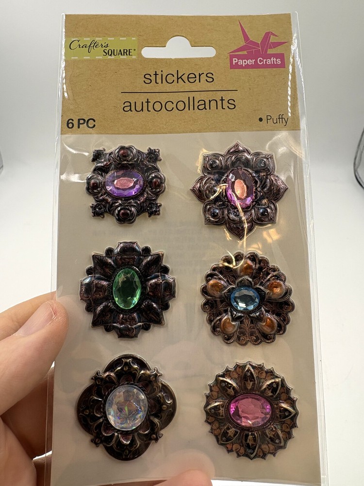 Crafter’s Square Stickers with Faux Jewels 6 Pc Puffy Gem Medallions