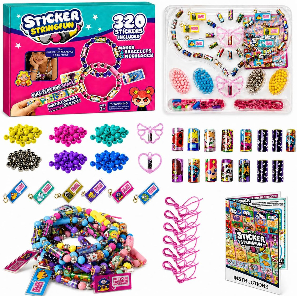 Sticky Roll Bracelet Kit with 320 Mini Stickers, Beads, Charms & Drops