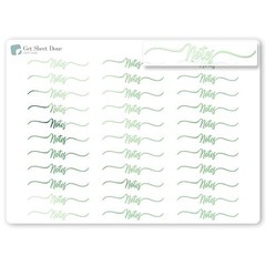 Notes Script Planner Stickers / 30 Gold Foiled Text Headers (1.5″) / GREEN