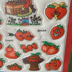 Vintage 1980s Woolworth STRAWBERRY Puffy ‘N’ Smell Stickers + Saver Pouch NOS
