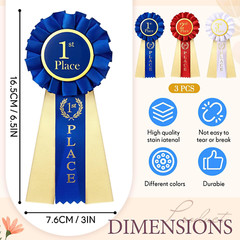 3 Pcs Award Ribbons 1St 2Nd 3Rd Place Rosette Ribbon Winner Prize Ribbons First