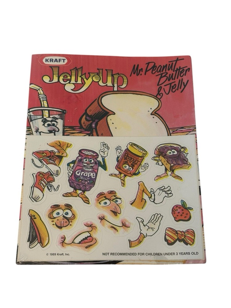 Vtg NEW OLD STOCK Stickers Kraft Jelly Up Mr Peanut Butter & Jelly Sealed 1989