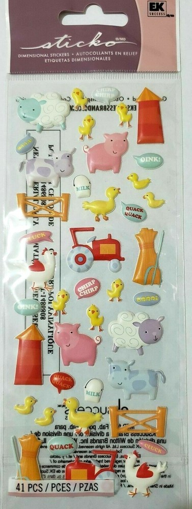 FARM ANIMALS Baby Lamb Pig Cow Duck Chicken Tractor Hay Silo Sticko stickers