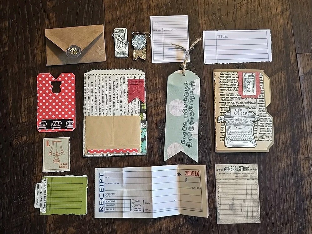 15 Piece Handmade Junk Journaling Ephemera Pack Folio Pocket Tags