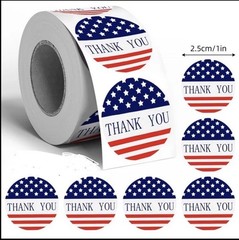 40 PCs Round 1” Thank You July 4th Theme Stickers American Flag Stars & Stripes