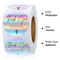 1000Pc 1.5 inch Thank You for Supporting My Small Business Rainbow Holo Stickers