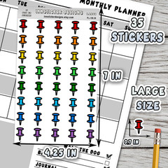 Push Pin Stickers, Mini Icon Reminder Planner stickers, Journals, Scrapbooks