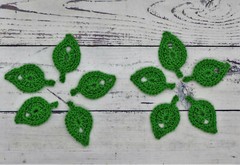 Crochet Green Leaf Leaves Small Applique Embellishment Cardmaking 10 Pcs
