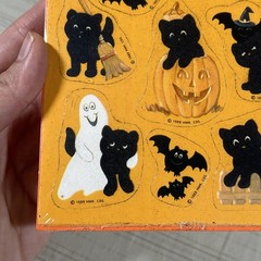 HTF Vintage Hallmark Halloween Stickers Fuzzy Black Cats Bats Ghosts 1989 New