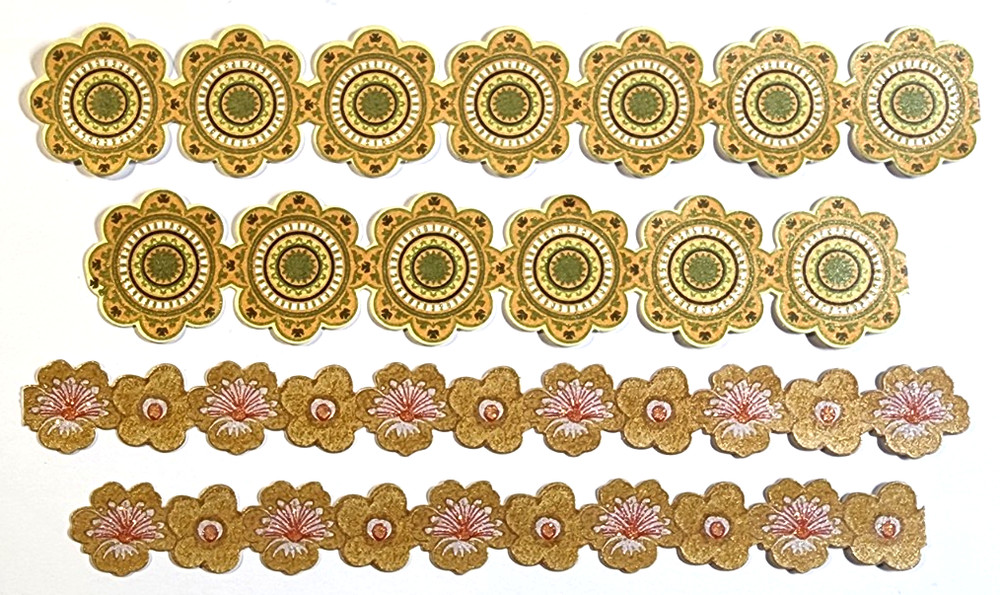 K&Company Boho Yellow Henna Mehndi Flowers Cardstock Stickers Glitter Border NOS
