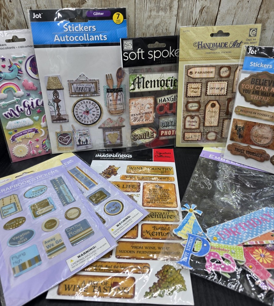9 Packages Stickers Embellishments Mixed Media Scrapbooking Card Making Crafts