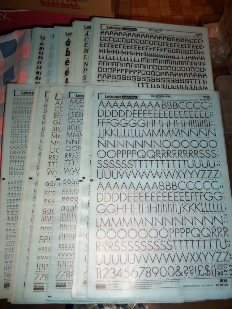 w. NOS Letraset Lettering 10 x 15 Sheet Various Fonts Sizes Use Drop-Down Box