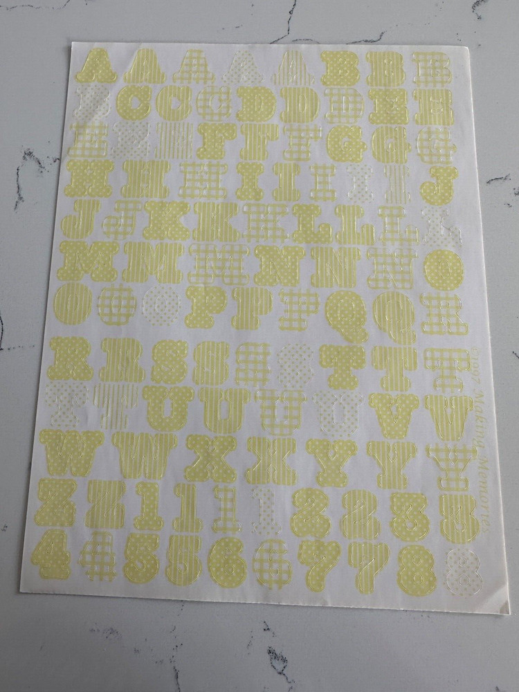 Making Memories Large Pattern PastelYellow Upper/Lower Case ABC/123 Scrapbooking
