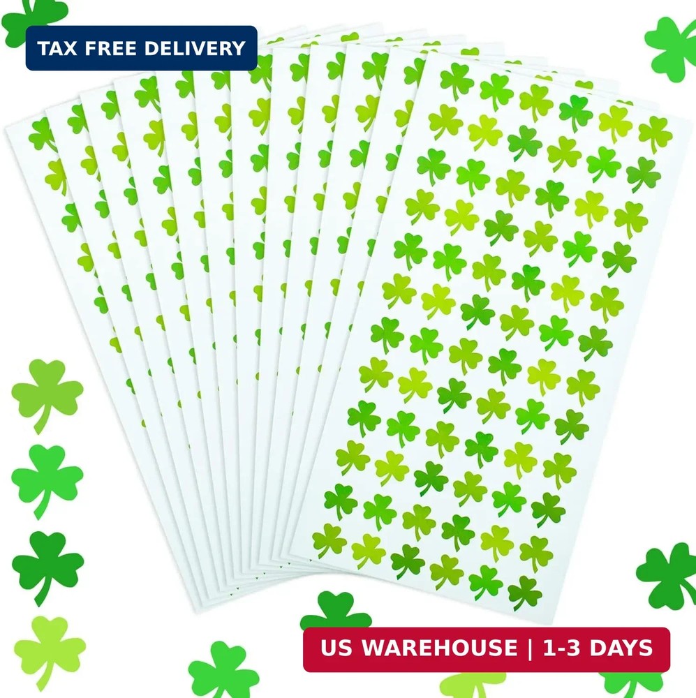 MixTeach Green Shamrock Stickers, 2160 Pcs, Paper, Self-Adhesive, for St. Patric