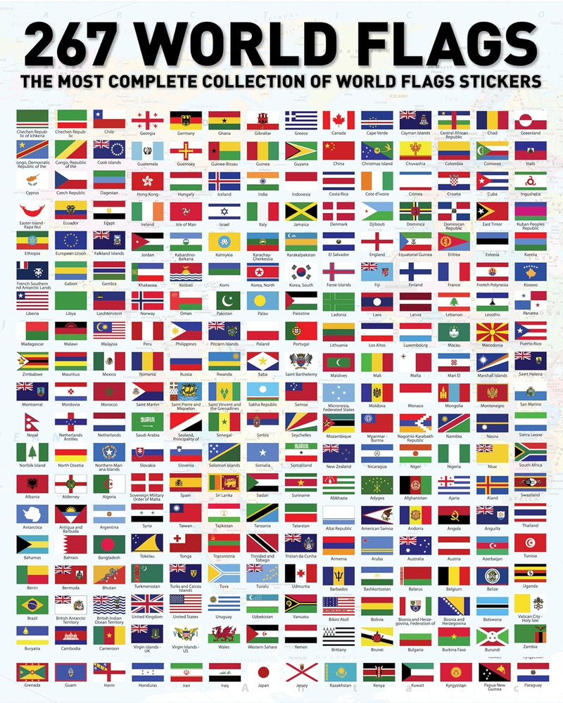 Flags of the World Stickers – Premium Country Flags and Mini Flag Stickers Set –