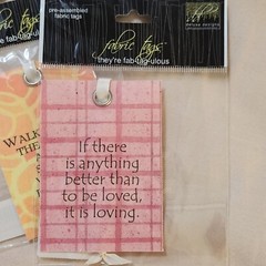 NEW Lot 7 Deluxe Designs Fabric Tags Green Pink Yellow Ribbon Sayings Quotes-B