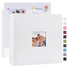 12×12 DIY Scrapbook Photo Album Linen Cover 3-Ring Binder 40 Sleeves White
