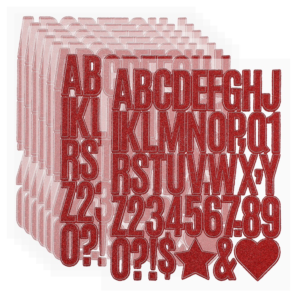368Pcs 1.6″ Glitter Letter Stickers, 8Sheets Number Stickers, Red
