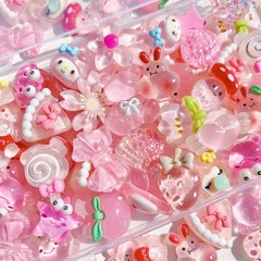 Bulk 60pcs Resin Flat Backs, Cute Scrapbook Embellishments, Pink