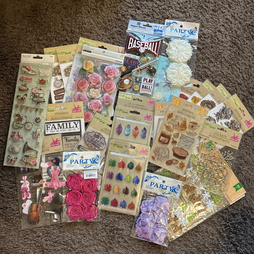 Lot Of 25 Pack Pop Up Fluffy Scrapbooking 3D Fabric Stickers Rub-On Variety