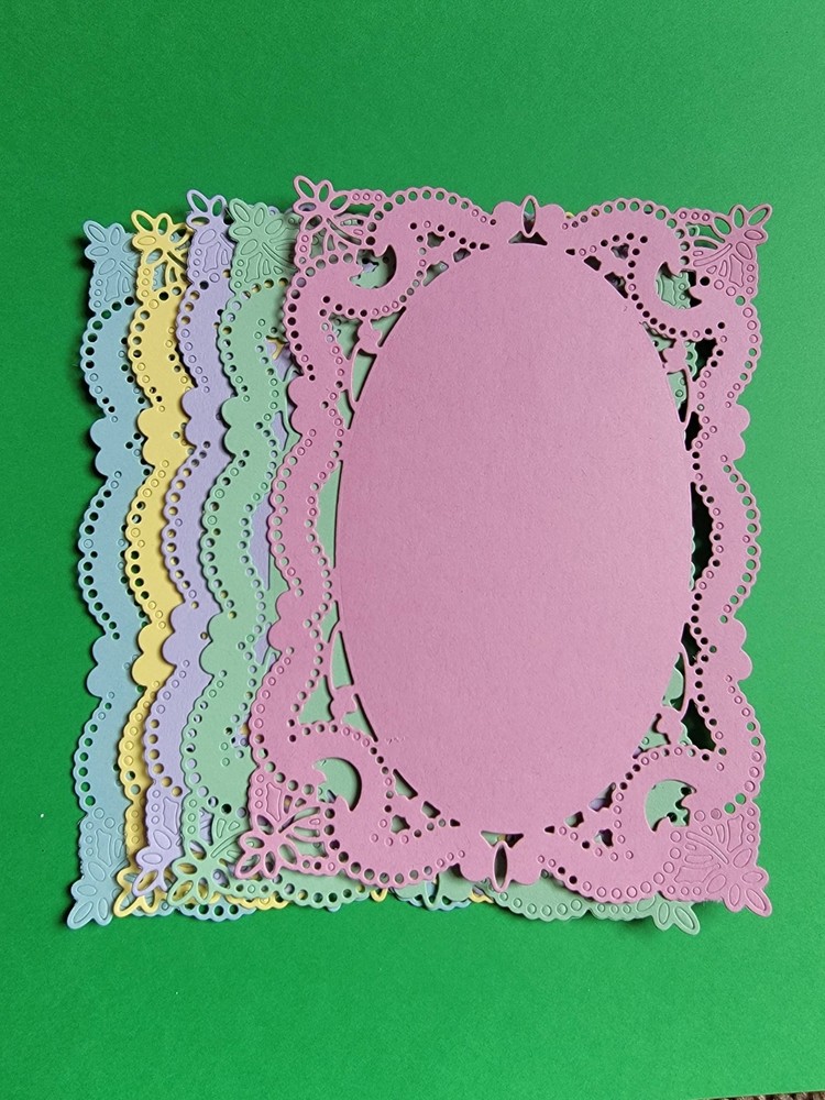 5pcs. Pastel Frames cardstock Die cut fancy frames 5 1/4″×4 1/4″.