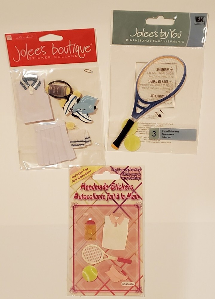 Lot of 3 TENNIS- Jolee’s Boutique Stickers & Embellishments + New Handmade set.