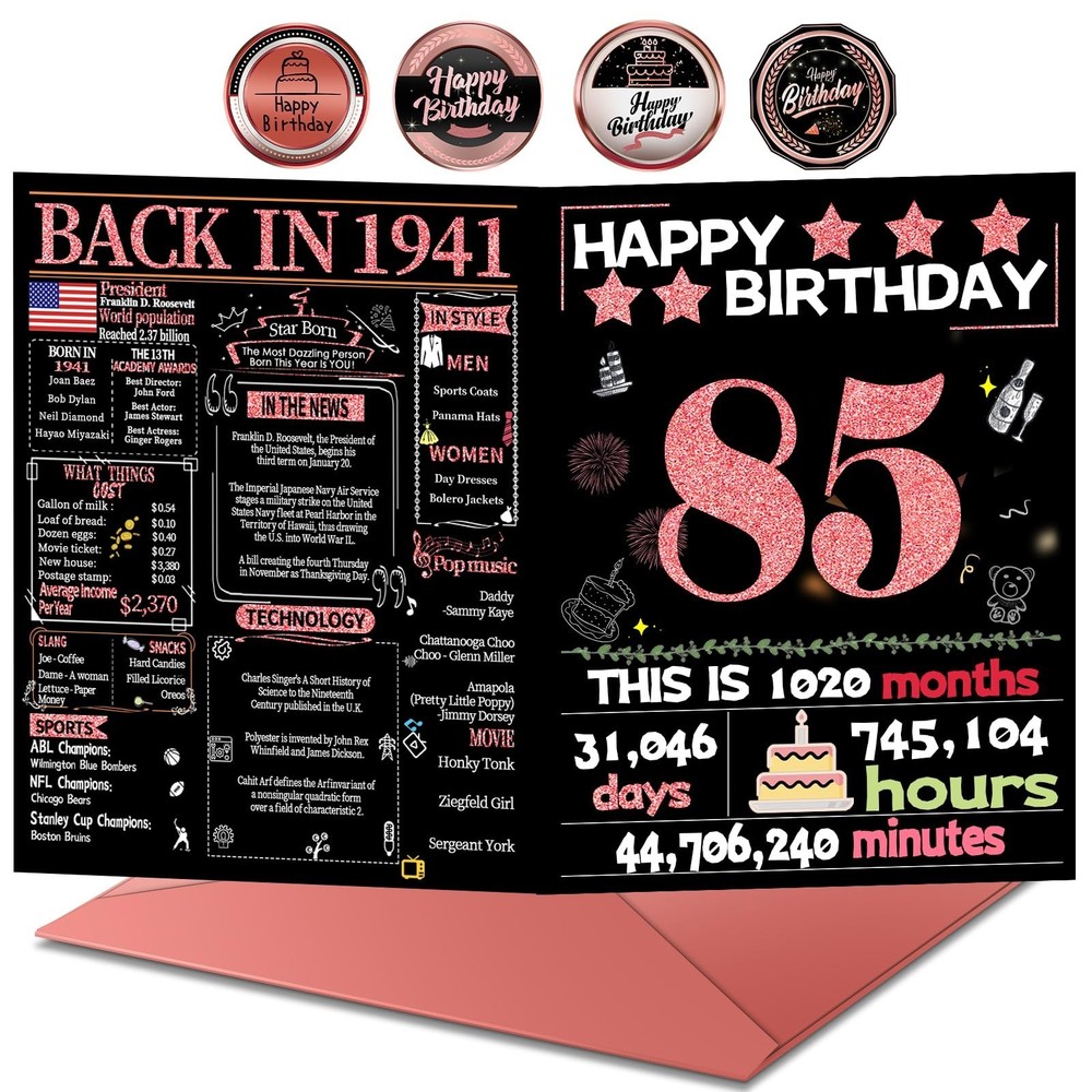 Joycard 85th Birthday Card with Envelope, 85th Birthday Decorations for Women…
