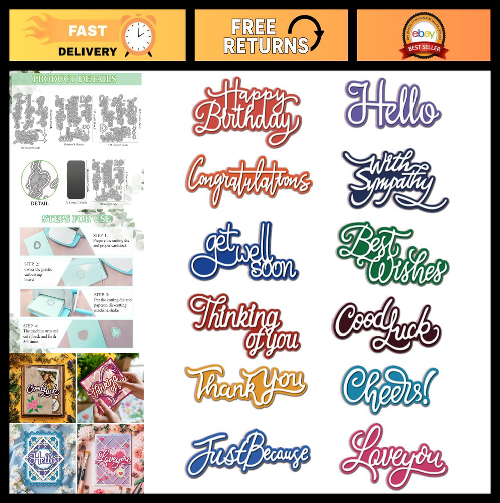 Metal Die Cuts for Scrapbooking & Card Making – Blessing Words Stencils, Embossi