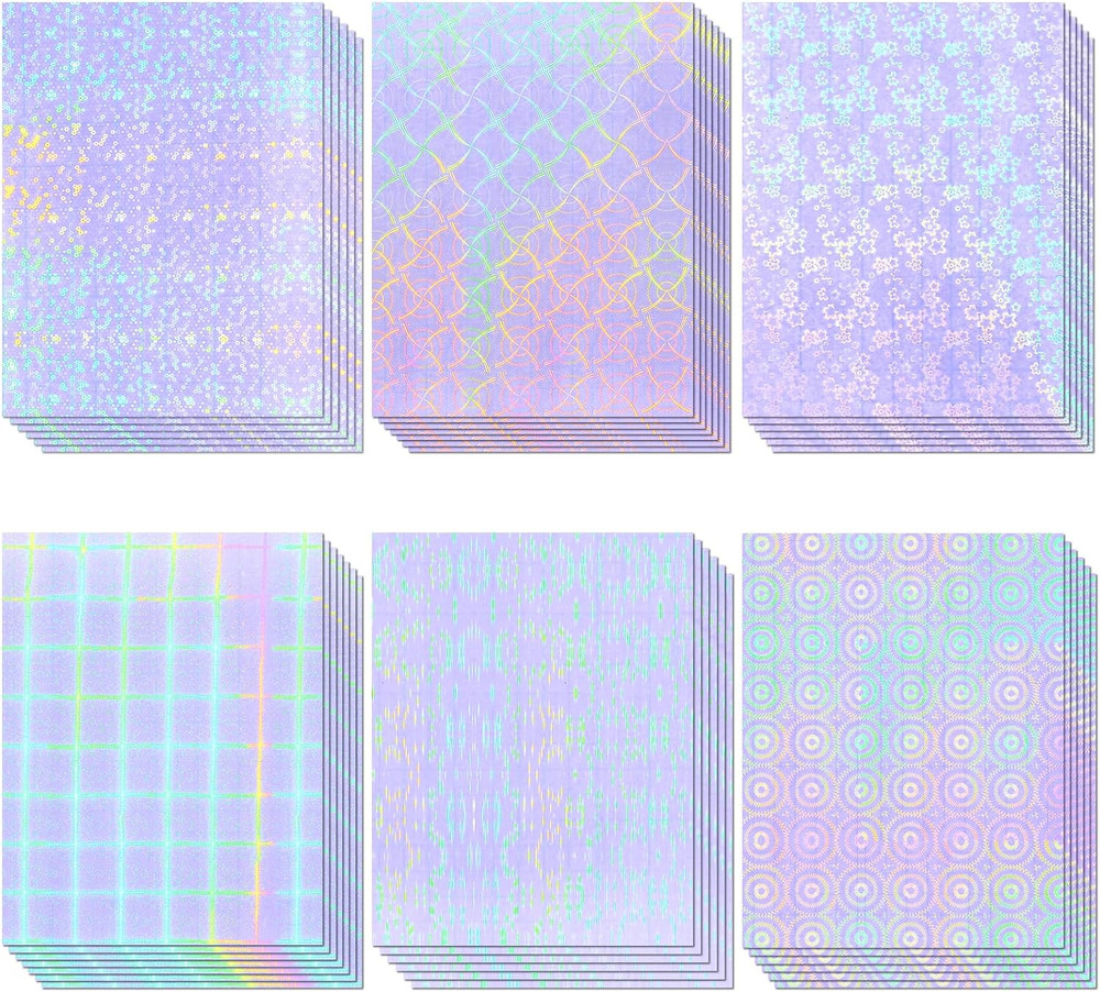 36 Sheets Holographic Sticker Paper, Clear Vinyl Laminate Film for Stickers Self