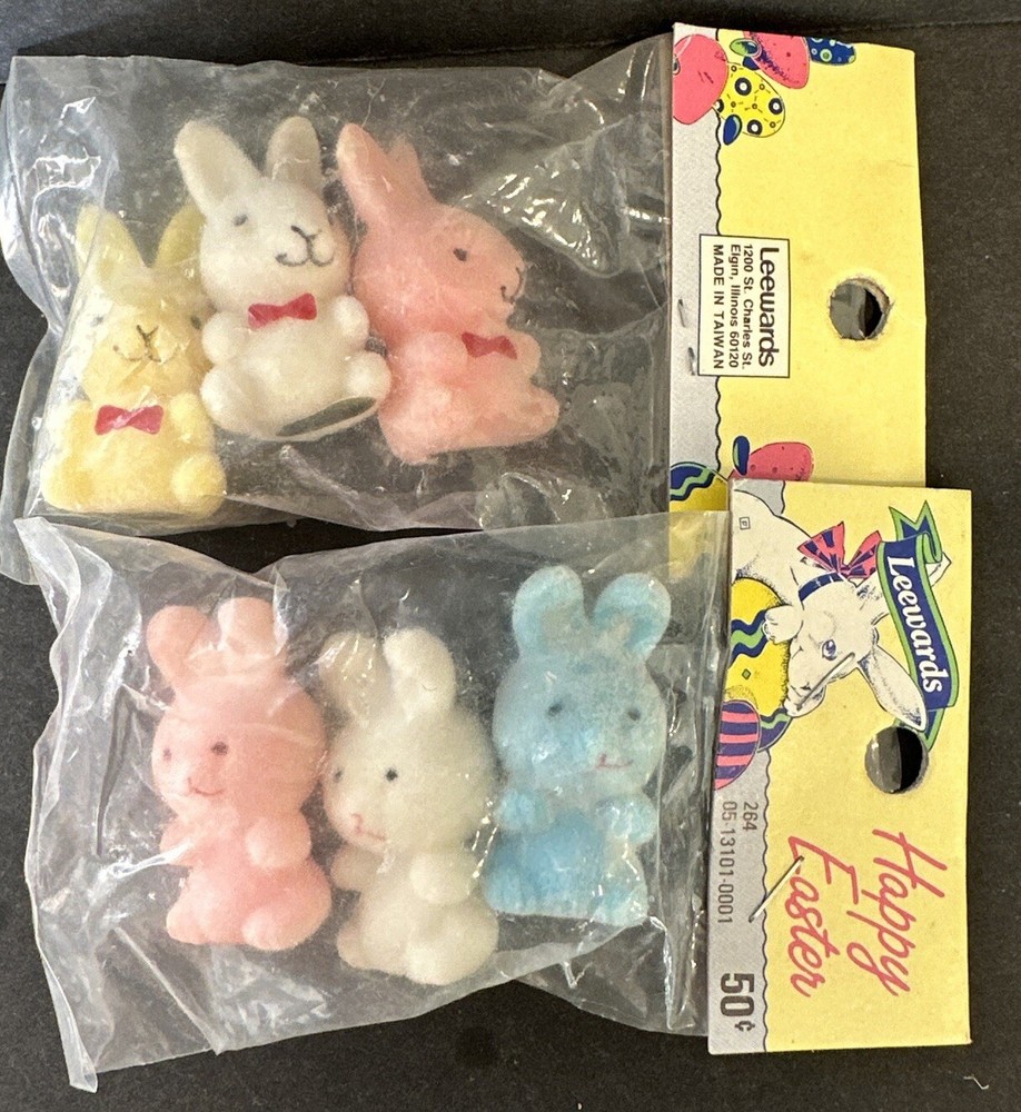 Lee Wards Flocked Crafting Bunnies Miniature Vintage 2 Packs NOS
