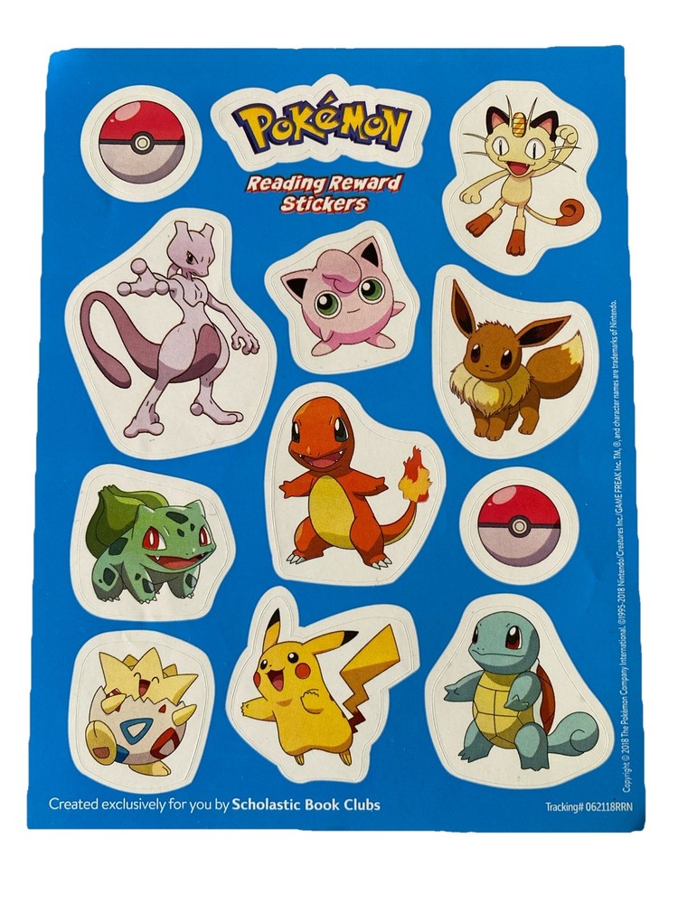 2018 Pokémon Scholastic Book Club Reading Reward Stickers Sheet 1 Sheet