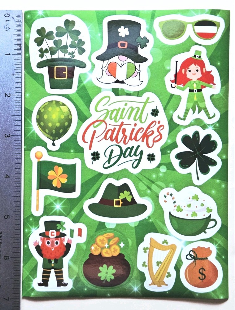 Happy St. Patrick’s Day. Vinyl Sticker sheet. Waterproof