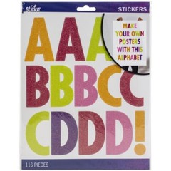 STICKO ALPHABET STICKERS – BRIGHT MULTI GLITTER FUTURA – X LARGE, 8 SHEETS, 7 cm