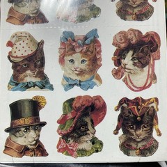 new old stock Michel & Company 2 sheet Stickers Victorian Fancy Hat Cats