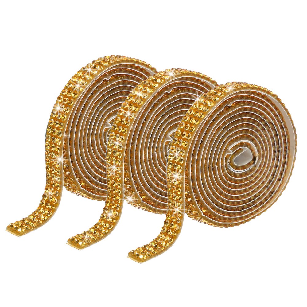 0.3 Inch 3 Yards Self Adhesive Crystal Rhinestone Diamond Ribbon Bright Gold