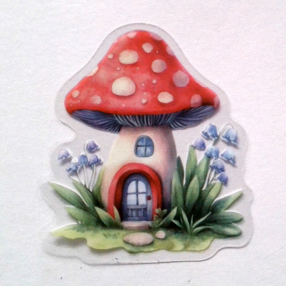 Mushroom Fairy Tale House Clear Vinyl Decal Sticker Water Resistant Laptop Gift