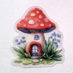 Mushroom Fairy Tale House Clear Vinyl Decal Sticker Water Resistant Laptop Gift