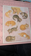 Vintage Hallmark Stickers Little Girl Sleeping W/Cats Pink Blanket 1 Sheet READ