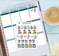 Laundry Chore Tracker Hand Drawn Planner Stickers Organizer Journal Clean Home