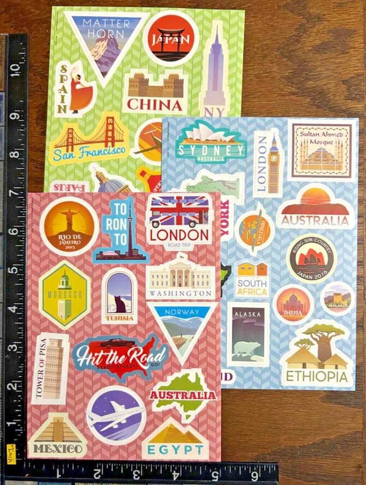 TRAVEL AROUND THE WORLD THEME, 3 SHEETS BEAUTIFUL STICKERS #VIAJE7