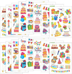 16 Sheet Happy Birthday Stickers Self-Adhesive Birthday Cards Scrapbook