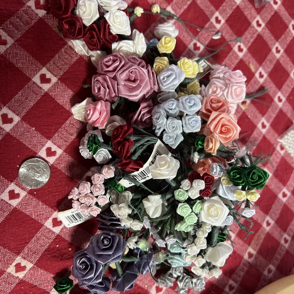 250 Mixed Sizes Open Satin Ribbon Flower Wedding bouquet DIY Scrapbook