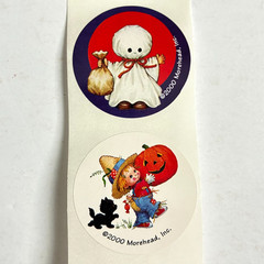 Vintage Halloween Stickers Ruth Morehead 8 pc Round Ghost Pumpkin Trick or Treat