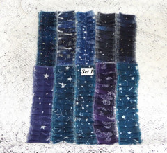 LOT of 10 SEWN Galaxy Fabric Ruffles For Junk Journals Scrapbook Pockets Tucks