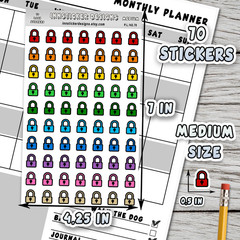 Lock Stickers, Mini Icon Reminder Planner stickers, Journals, Scrapbooks