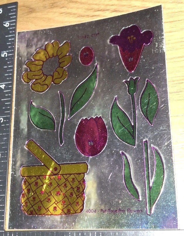 Vintage Stickers CTP Foiled Mylar Put Together Flowers 1 Sheet ,code20-1
