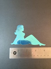Vintage Stickers MUD FLAP GIRL Glossy Foil Vending Sticker VTG PVI Blue 01