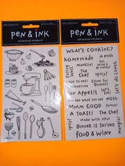 Mrs Grossman’s Pen & Ink Stickers Set 2 Kitchen Utensils & Phrases Black White